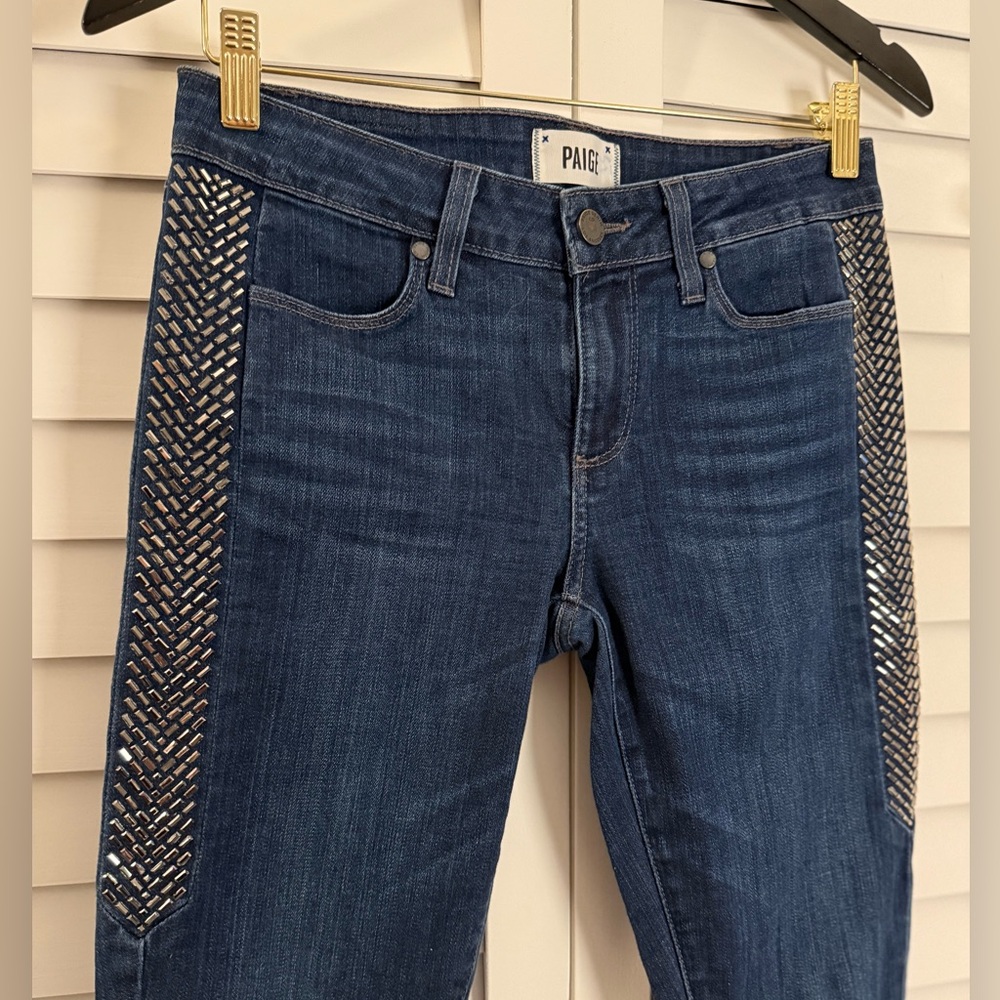 PAIGE Verdugo Ultra Skinny Indigo Studded Embellished Lange Dart Skinny Jeans 28